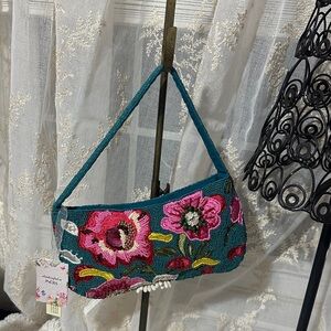 Made in India blue floral beaded shoulder bag